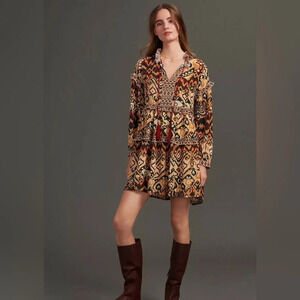 Anthropologie Sz L Quinnie Ruffled Tunic Dress By Rdalamal Aztec Tiered